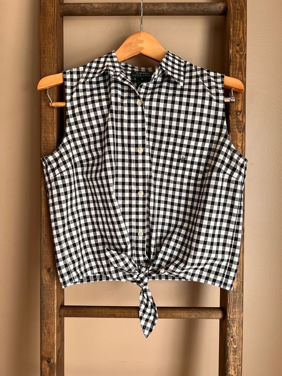 Ralph Lauren Tops - Ralph Lauren Sleeveless Gingham Tie-Front Shirt - Black & White